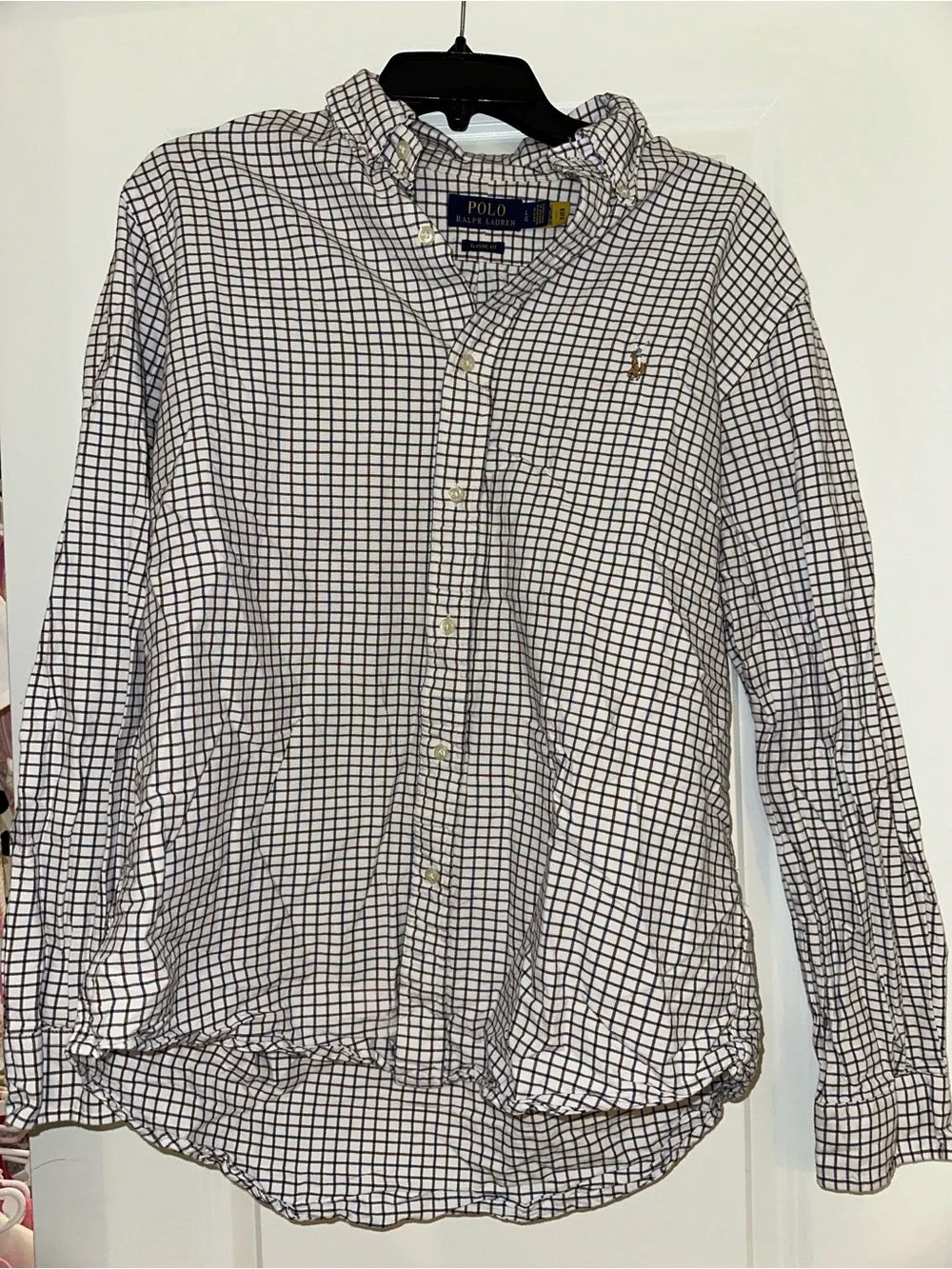 Polo by Ralph Lauren White and Navy Check Button-Down Dress Shirt